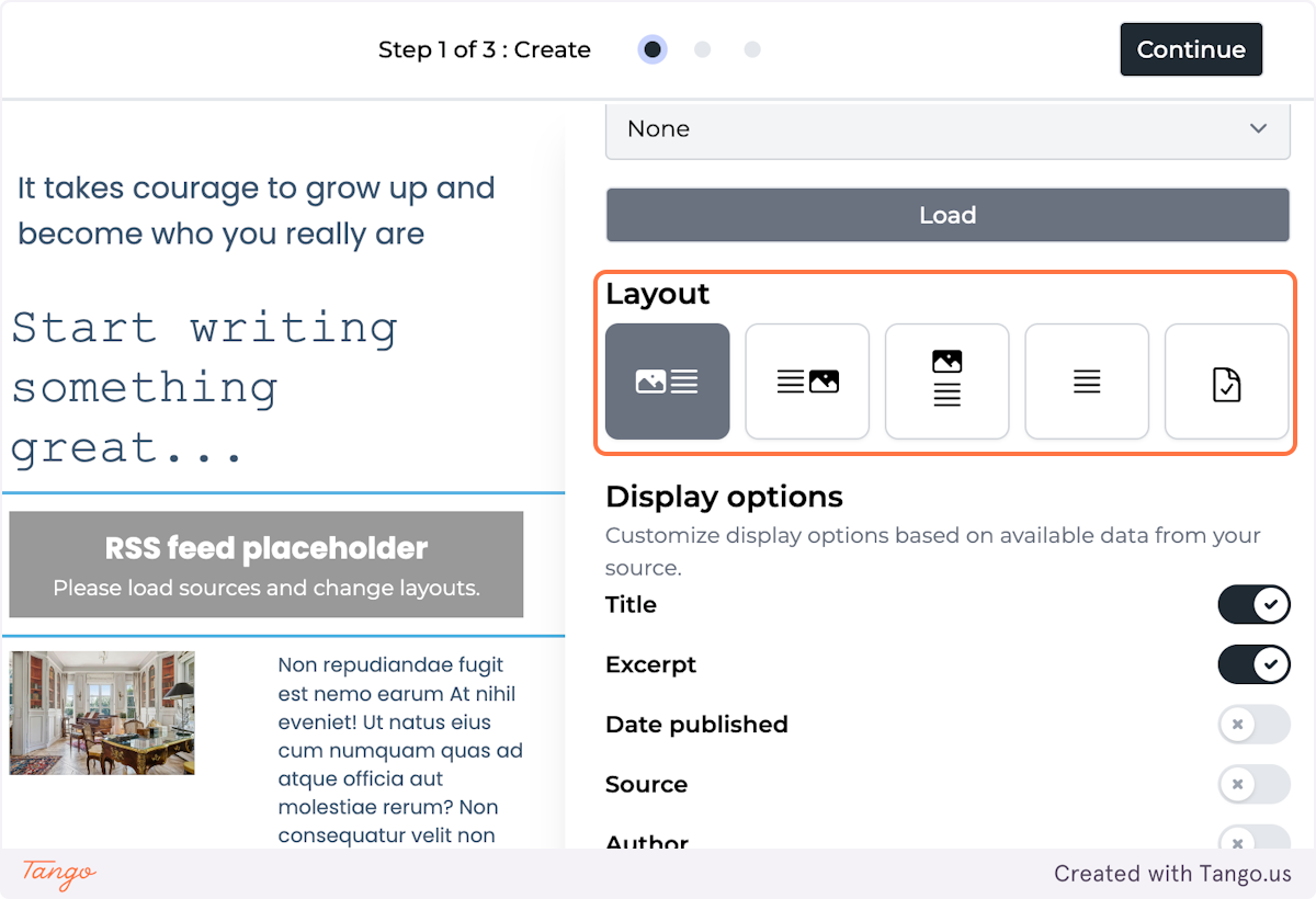 Select from various layout-options