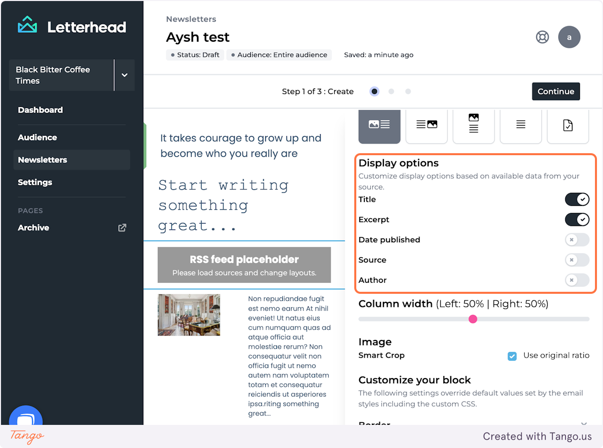 Select your RSS display options 