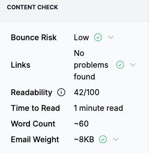 The Content Check section of the schedule panel, with the Links row reading "No problems found" next to a green check mark.